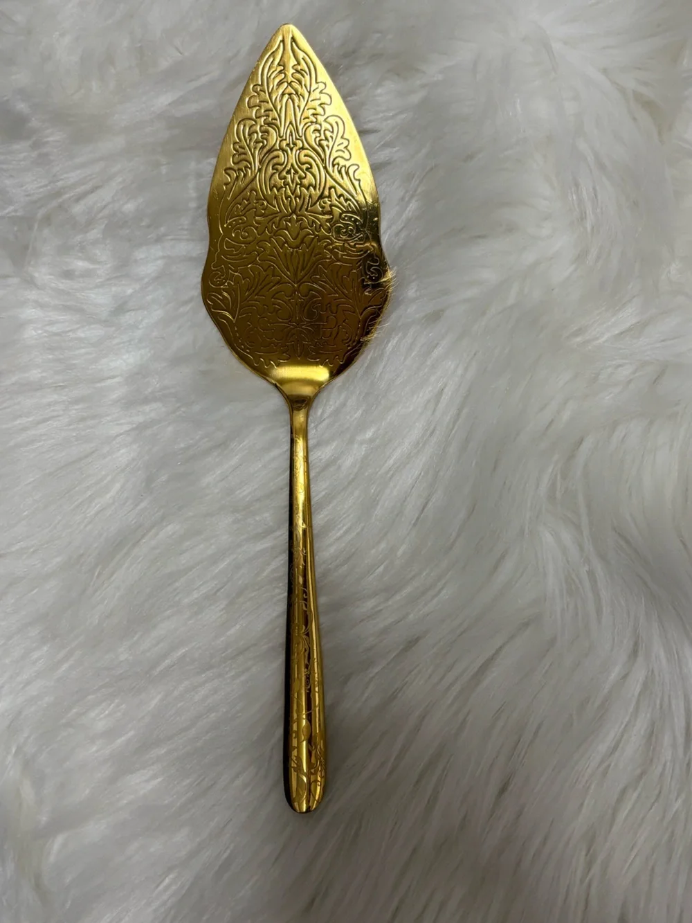Gold Stainless Steel Cake Pie Server with Floral Floral‎ Handle Glossy Finish
